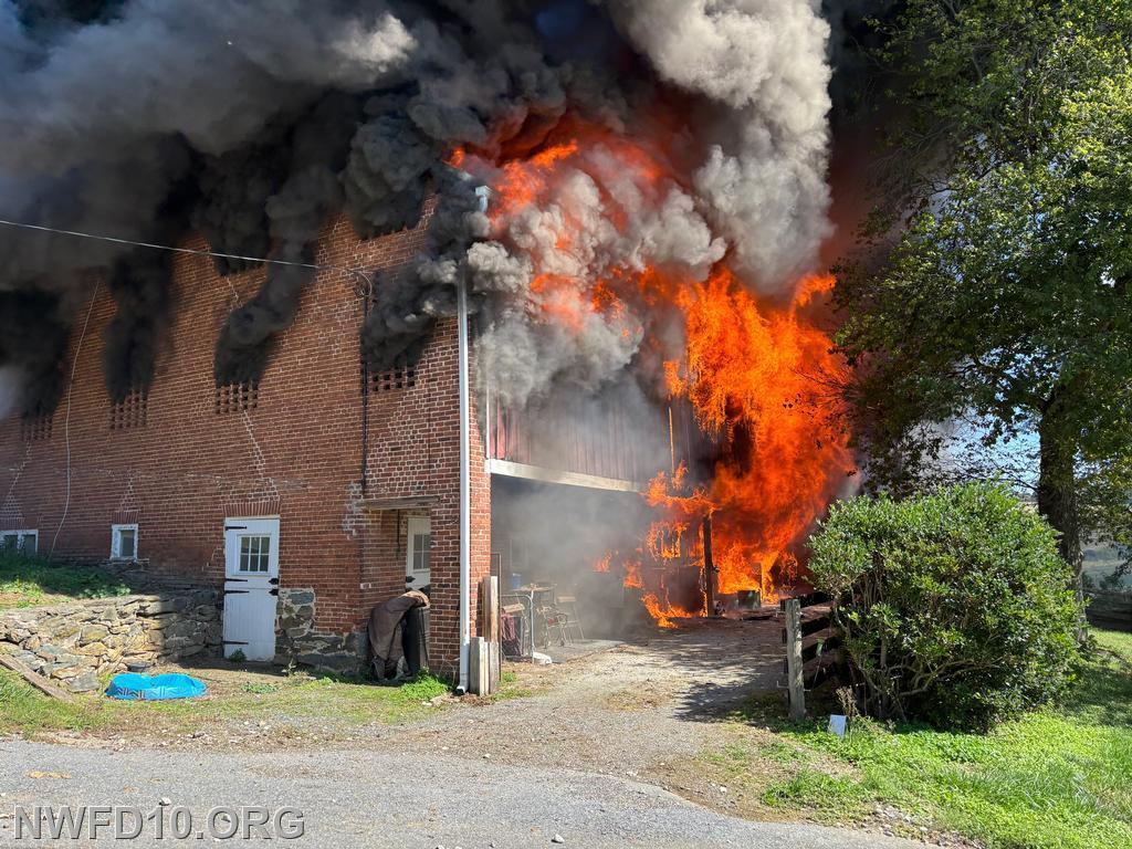 Barn Fire - 200 Block Bell Road, Westminster.  Sept 2025  E101, E102