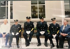 Charter Members at Station Opening in 2005: Cassell Roop, Charles "Tooter" Fritz, Wilbur Blacksten, Fred Hooper,  George "Bud" Petry, and William "Bill" Kroh